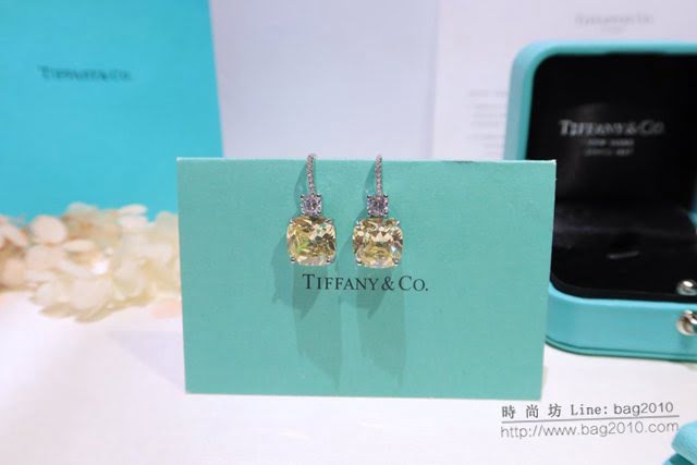 Tiffany純銀飾品 蒂芙尼女士專櫃爆款方形黃鑽耳釘 Tiffany高級珠寶耳勾  zgt1727